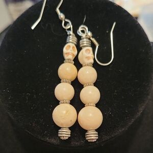 Elegant Cream Beaded Skull Earrings
